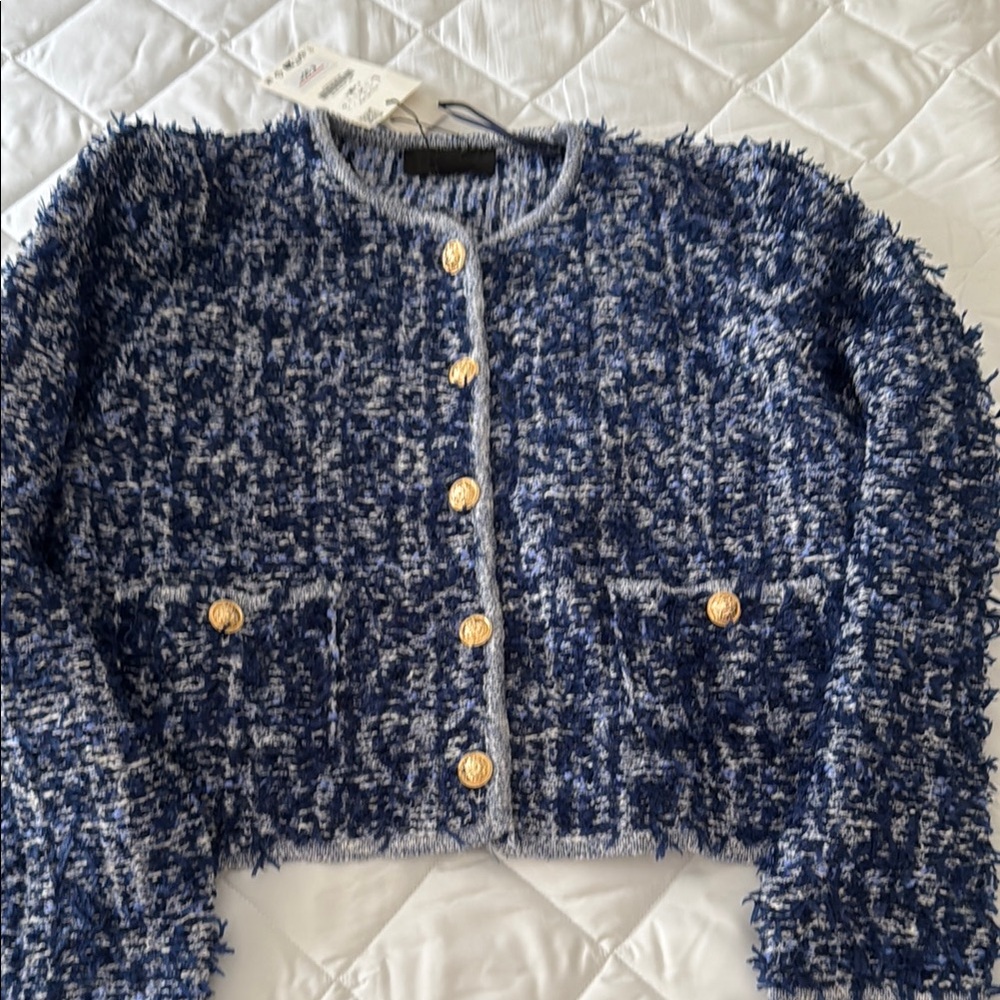 Blue Tweed Jacket with Gold Buttons